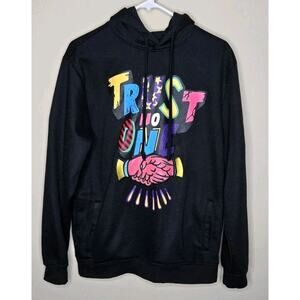 Rebel Minds "Trust No One" Shaking Hands Embroidered Size Large Hoodie Black